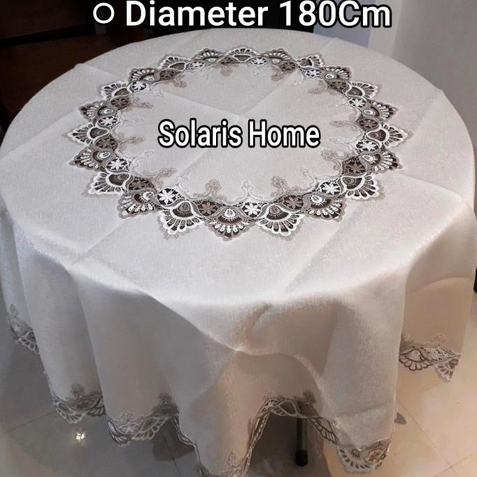 ,,,,,,,] Taplak Meja Makan Bulat Polos Besar 8Kursi Renda Bordir Tngah&Keliling