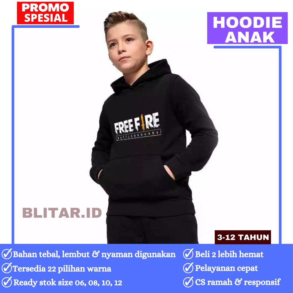 Jaket Hodie Anak FF Free Fire Laki Laki Perempuan Balita Cowok Cewek Bayi Kecil Keren Lucu Umur 2 3 