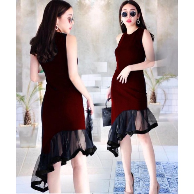 MDLV ~ Dress Samira Rajut Dress Bodycon Combi Tile Fashion Wanita