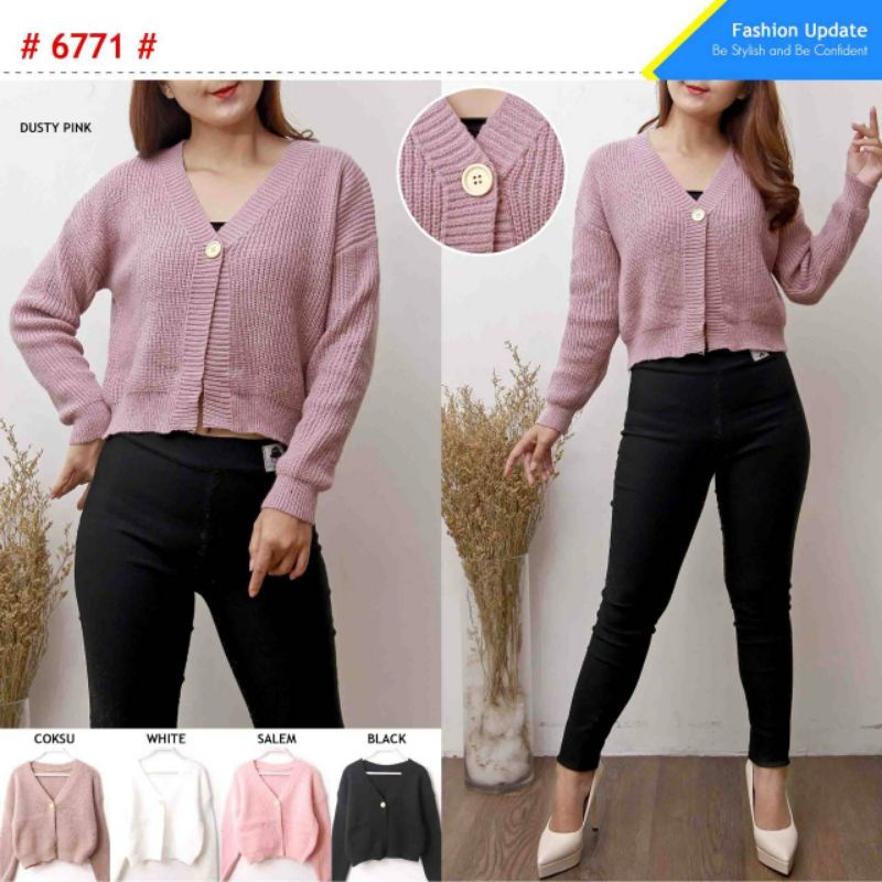 Cardigan Slit Top Knit Import TM (6771)