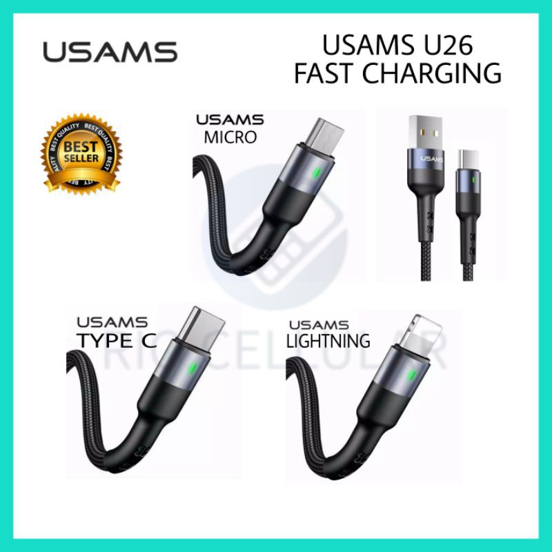 USAMS U26 Kabel Charger Fast Charging Android iPhone USB TYPE C ,MICRO &amp; LIGHTNING ORIGINAL