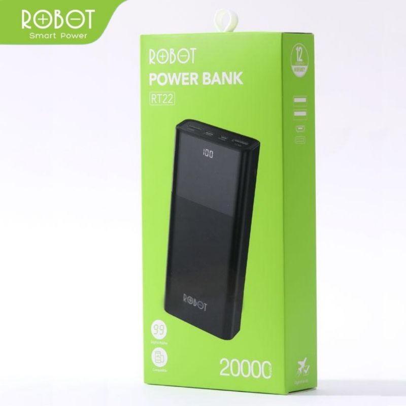 (Vroff Store) ROBOT RT22 PowerBank 20000mah Suport Fast Charging Dual Port Input &amp; Output Led Indicator Original - Garansi Resmi 1 Tahun