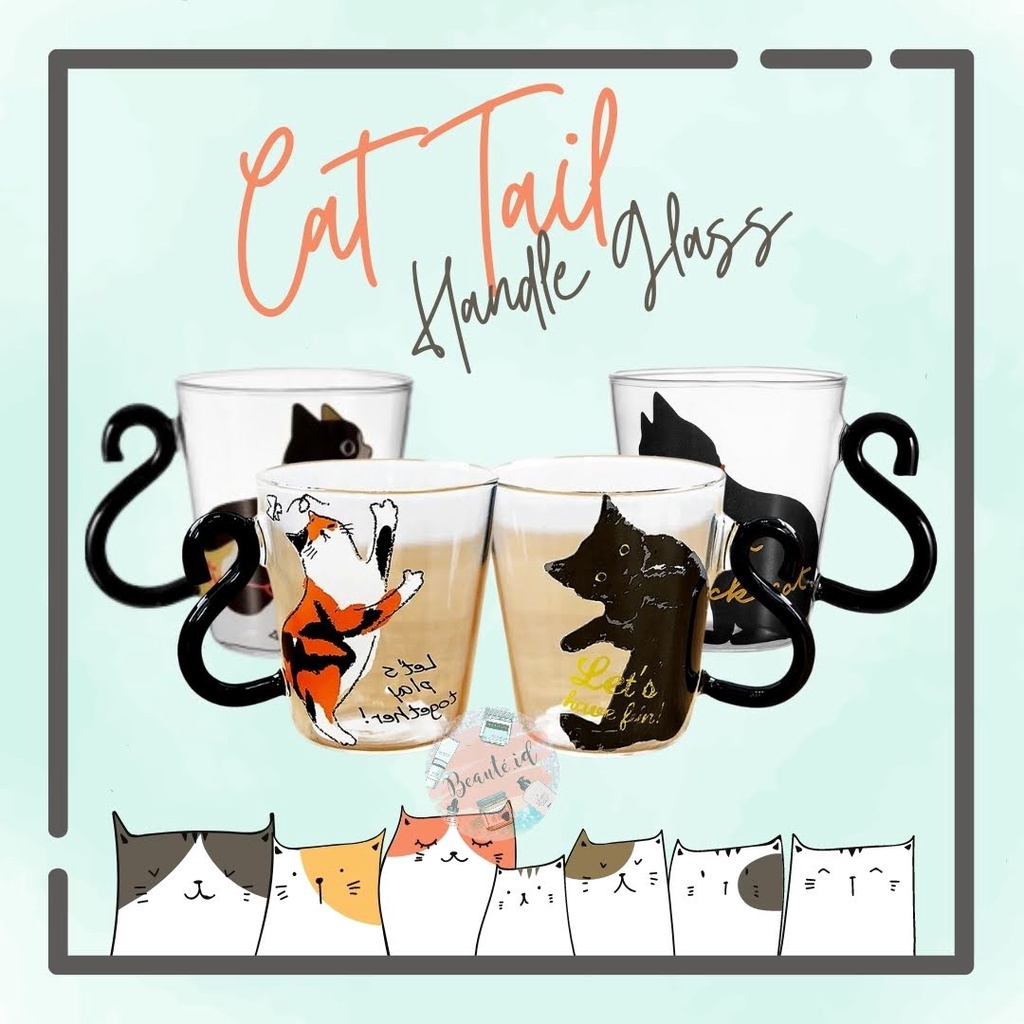 Gelas Mug Cangkir Kopi Coklat Teh Susu Jus Panas Dingin Model Kucing Meow Tail Lucu Korea Style Unik Aesthetic Gift Hadiah Souvenir Chocolate Coffee Milk Tea Juice Office Kantor Kerja Rumah Cafe 250ml