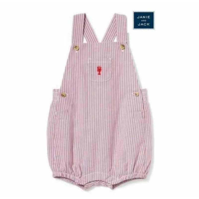 Janie & Jack - Jumpsuit Romper Anak Bayi Laki Perempuan | Size 0, 3, 6 bulan-Red Stripey