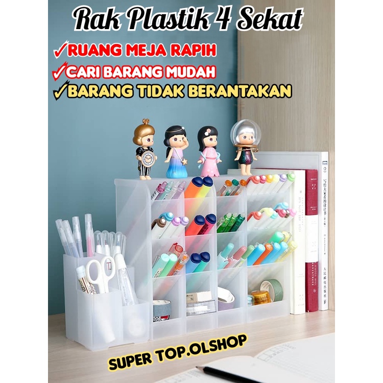 Rak Laci Mini Plastik 4 Sekat Rak Meja 4Slot