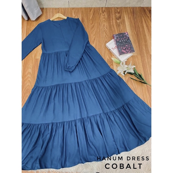 Hanum dress premium / dress polos / dress busui / gamis busui / dress rayon twill / dress hitam polos / BISACOD-COBALT