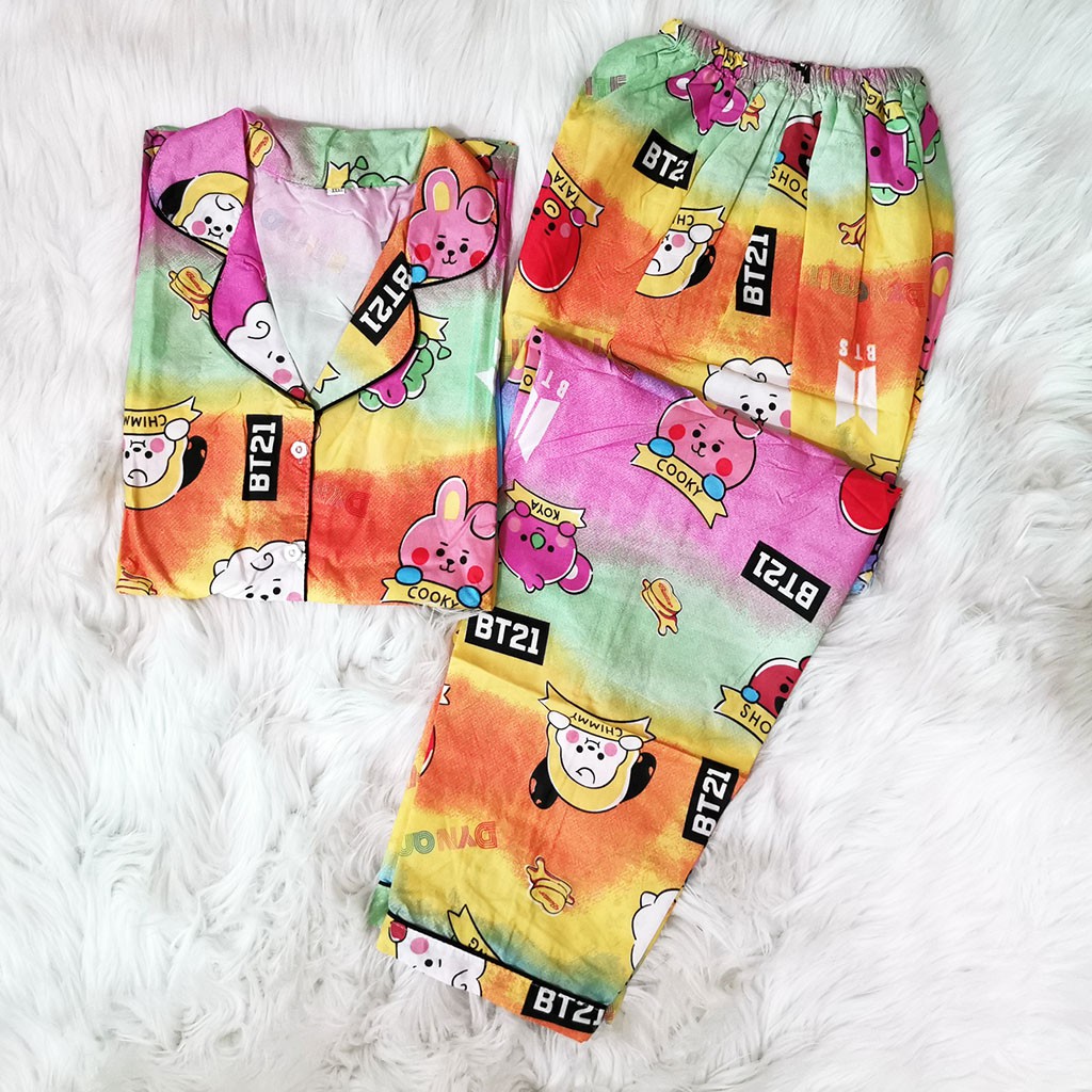 Baju Tidur Piyama Dewasa Setelan Jumbo Size  XXL LD 120-CPXXL BT21 RAINBOW