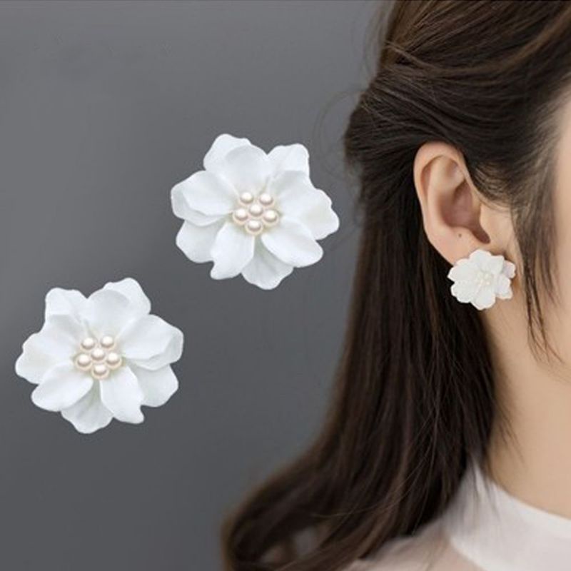 Anting tusuk Bunga Camelia Anting Bunga Mawar Anting Bunga korea Anting Tusuk Bunga putih