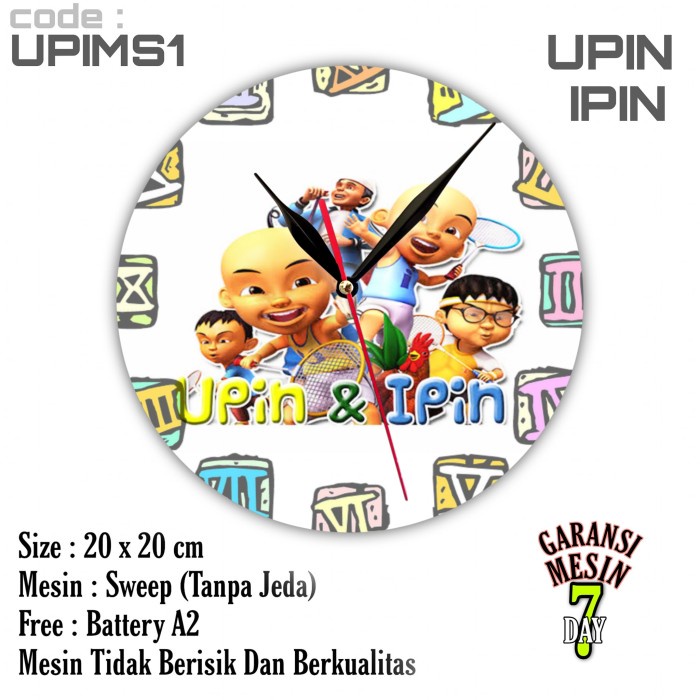 Jam Dinding Kartun UPIN IPIN SWEPP MESIN HALUS TIDAK BERISIK