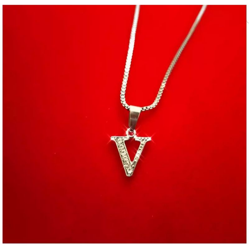 Kalung Titanium Huruf Anti Karat//Kalung Titanium Huruf A sampai Z Anti Karat 45cm dan 60cm acc01