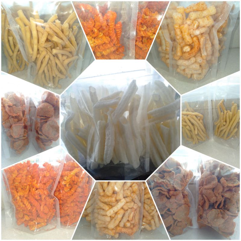 

snack kiloan 5000 an (basreng, krupuk tongkol, makaroni, stik bawang, potato)