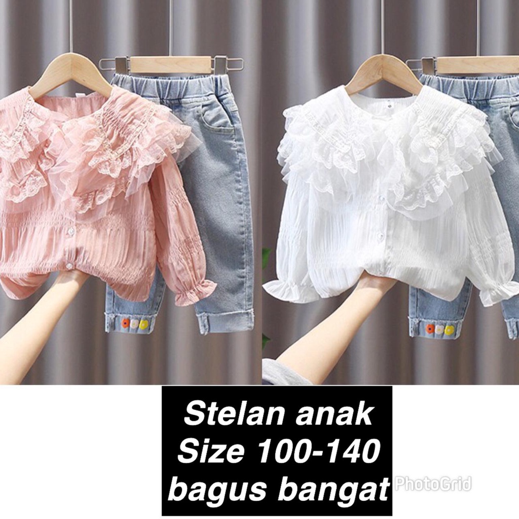 (LOLI-JKT) BS- 305 STELAN ANAK CEWEK FLOAT COLLAR CELANA JEANS SIZE 100-140