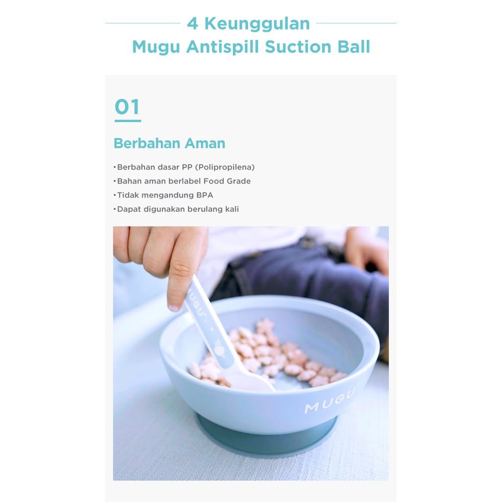 Mugu Suction Bowl Mangkok Makan bayi  Anti Spill 450ml