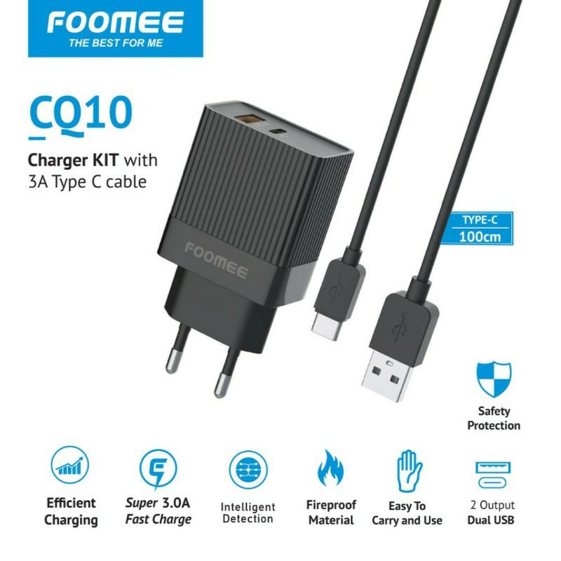 Charger 18W Fast Charge FOOMEE CQ10 Charger QC+PD18W Type-C set