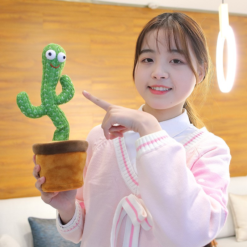 BISA REKAM+NYANYI Boneka Kaktus Plush Dancing Cactus Toys Led Talk Mainan TikTok Tanaman Elektrik