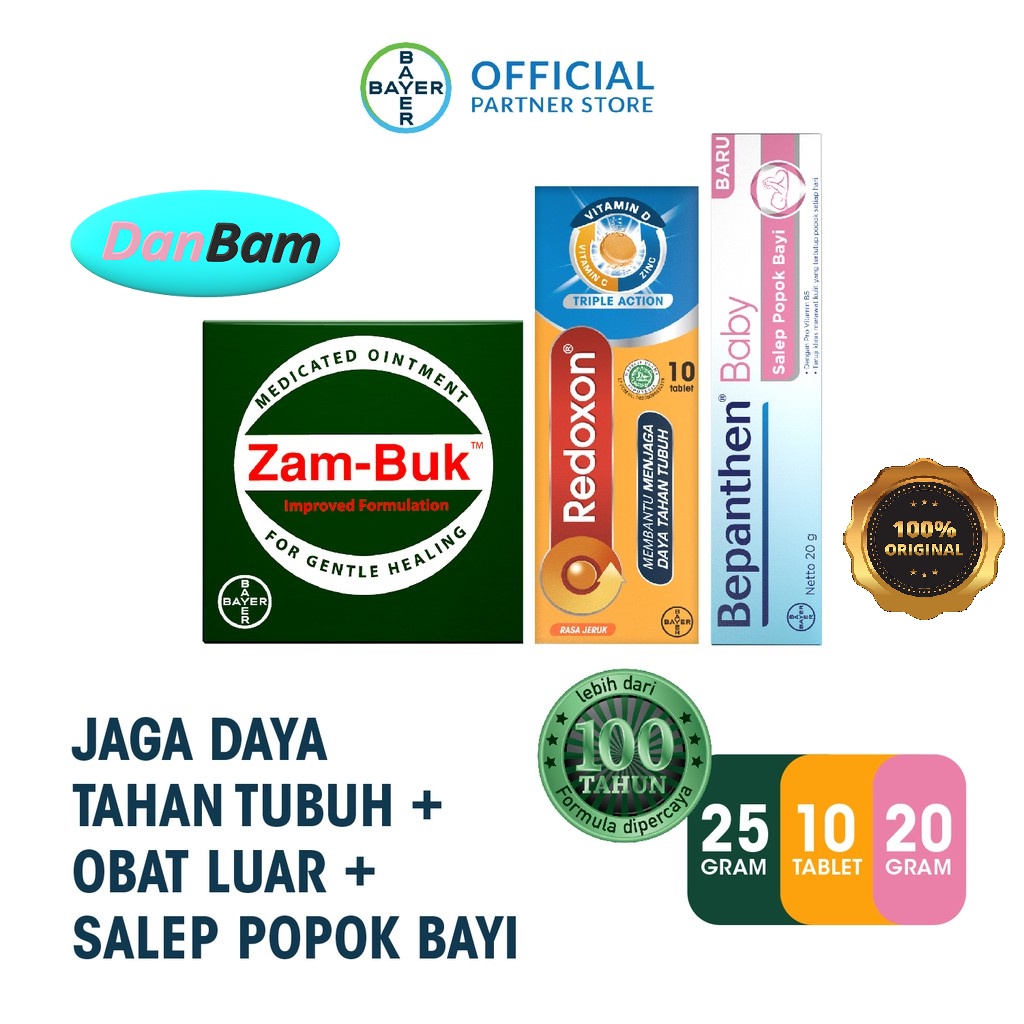 Zambuk obat luar 25 gram + Bepanthen 20 gram &amp; Redoxon 10 Tablet