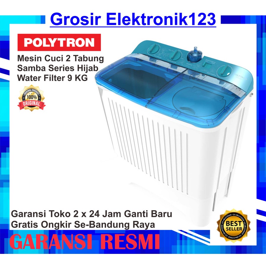 MESIN CUCI POLYTRON Mesin Cuci 2 Tabung Water Filter 9 KG PWM 9072