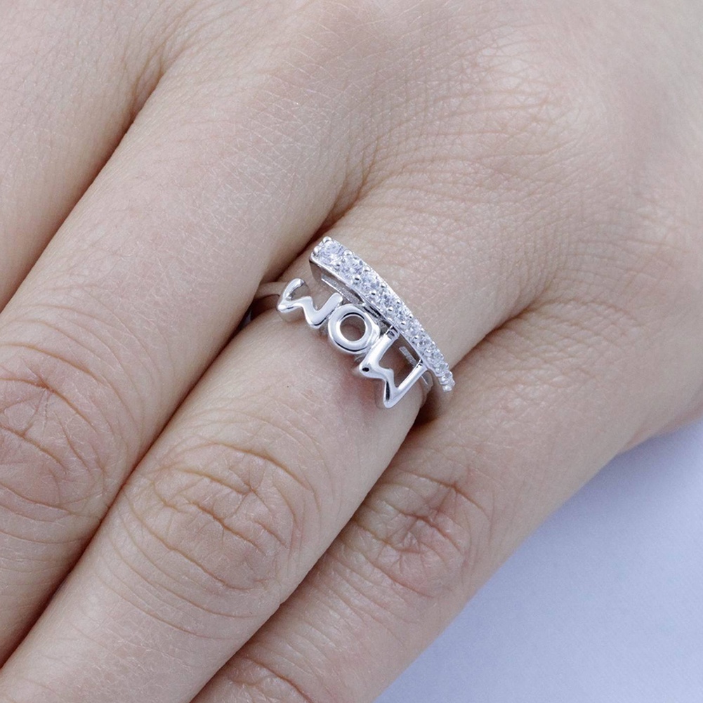 Hu Hu Hu Hu Hu Alat Bantu Pasang Kacamata♡ Cincin Desain Tulisan Mom Aksen Zirkon Untuk Hadiah Hari Ibu