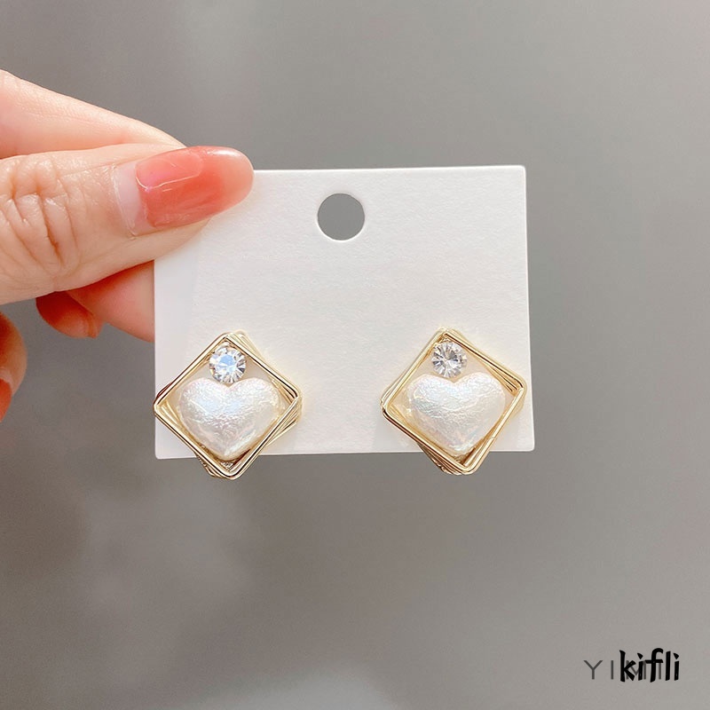 Anting Bentuk Hati,Aksen Mutiara Bahan Alloy,Gaya Korea,Untuk Wanita