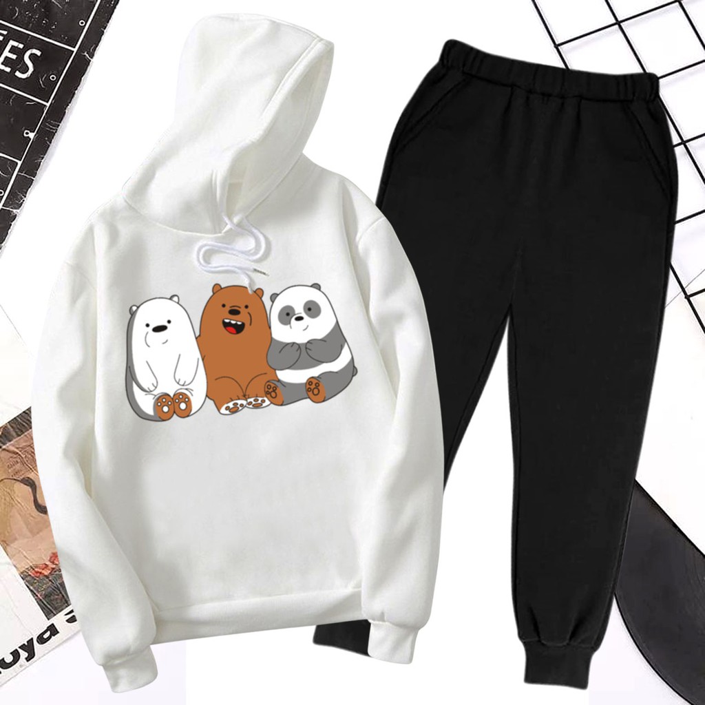 BESS - Baju Setelan Wanita Murah / Setelan Hoodie + Jogger Hitam - DARE BEAR