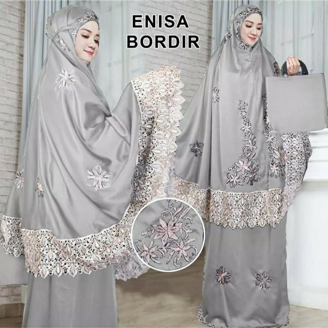 Terlaris Enisa Mukena Dewasa Renda Bordir Jumbo Siti Khadijah Pasteleena Terba - Abu-Abu >