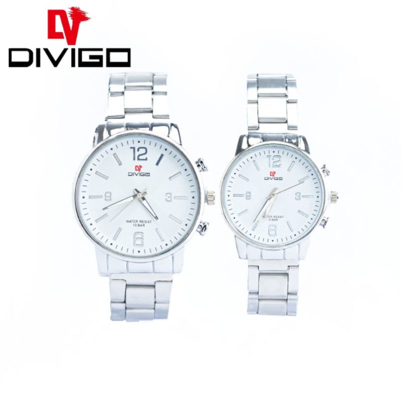 (Cod)Jam Tangan Couple Fashion Divigo Polos Strap Rantai/Stell(Dikirim Jakarta)