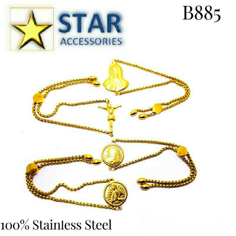 Gelang Titanium Rosario Gold | Gelang Titanium Serut/Serot Salib Yesus Bunda Maria Gold Anti Karat