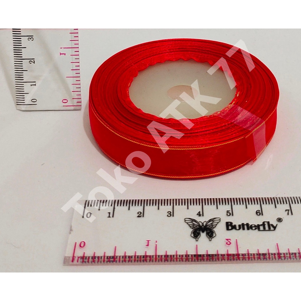 

Pita Kado 0.5" 0,5" 1/2" setengah inch Merah List Pinggiran Emas Gold READY STOCK