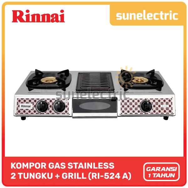 Rinnai RI-524A Kompor 2 Tungku + Grill Pan Series RI-524 A / RI524A / RI 524A / RI 524 A / RI524 A