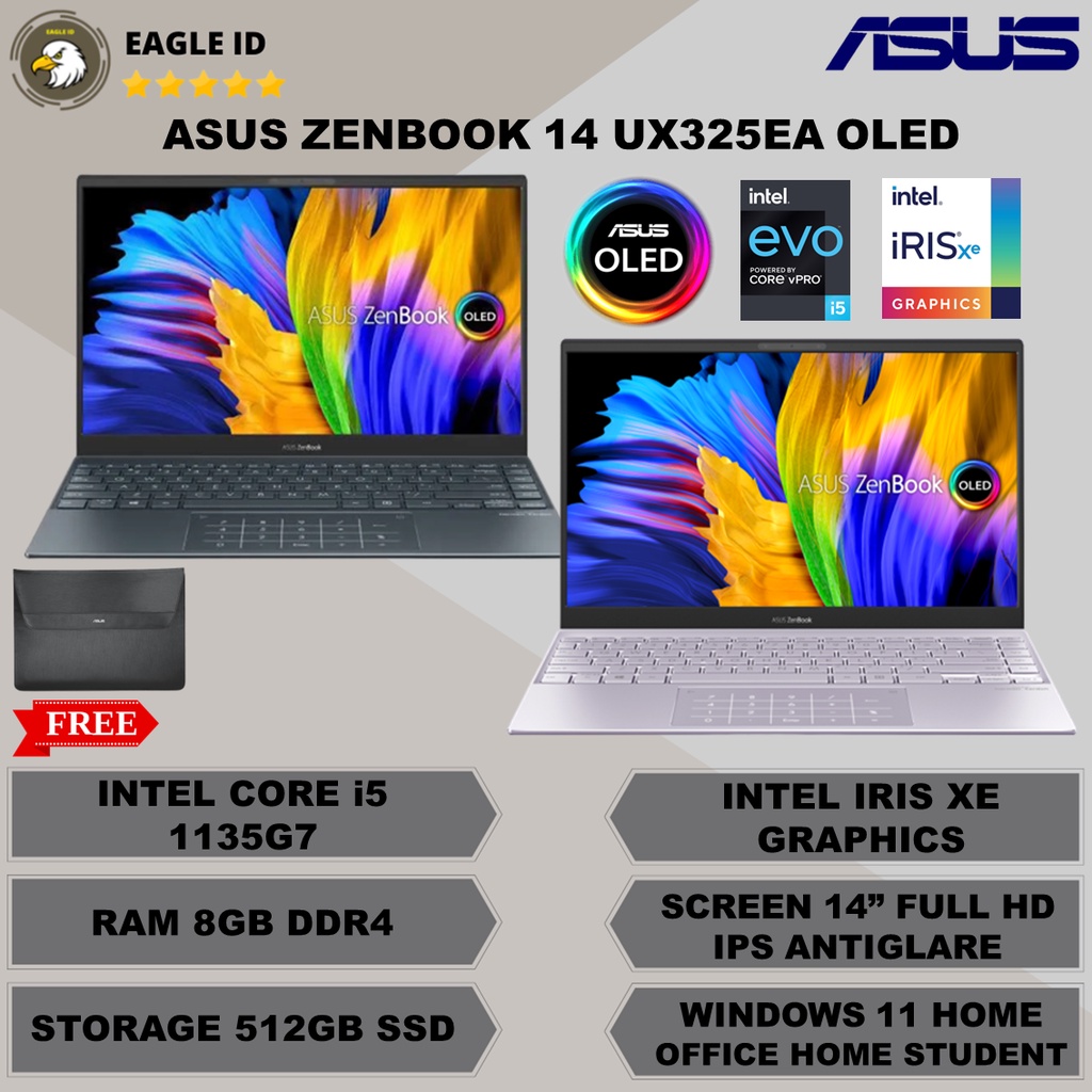 laptop asus zenbook ux325ea intel core i5 1135g7 ram 8gb ssd 512gb oled windows 11 laptop baru