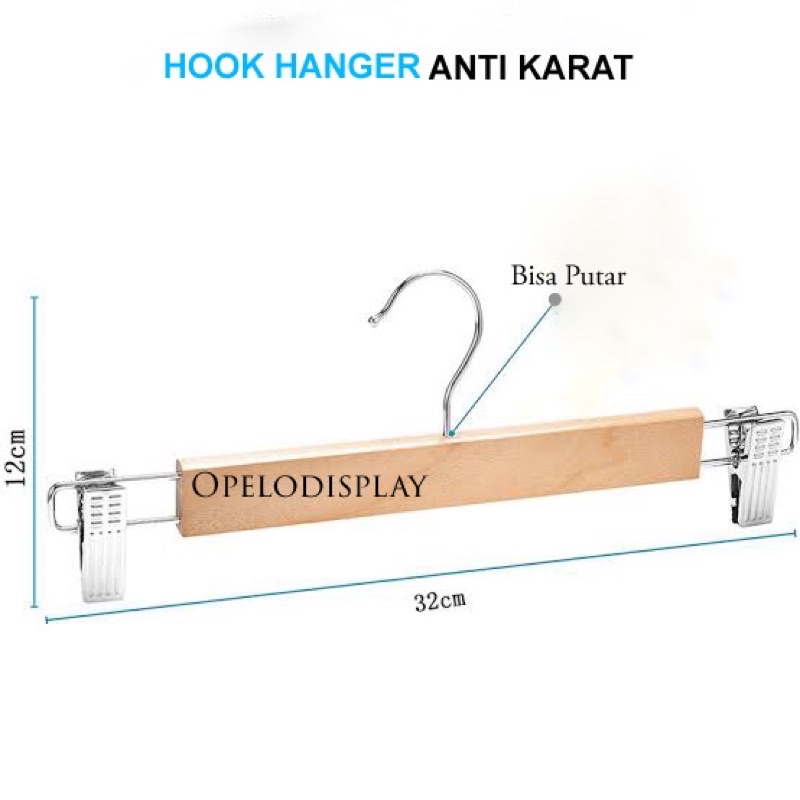 HANGER JEPIT KAYU METAL CLIP DEWASA NATURAL ( LK )