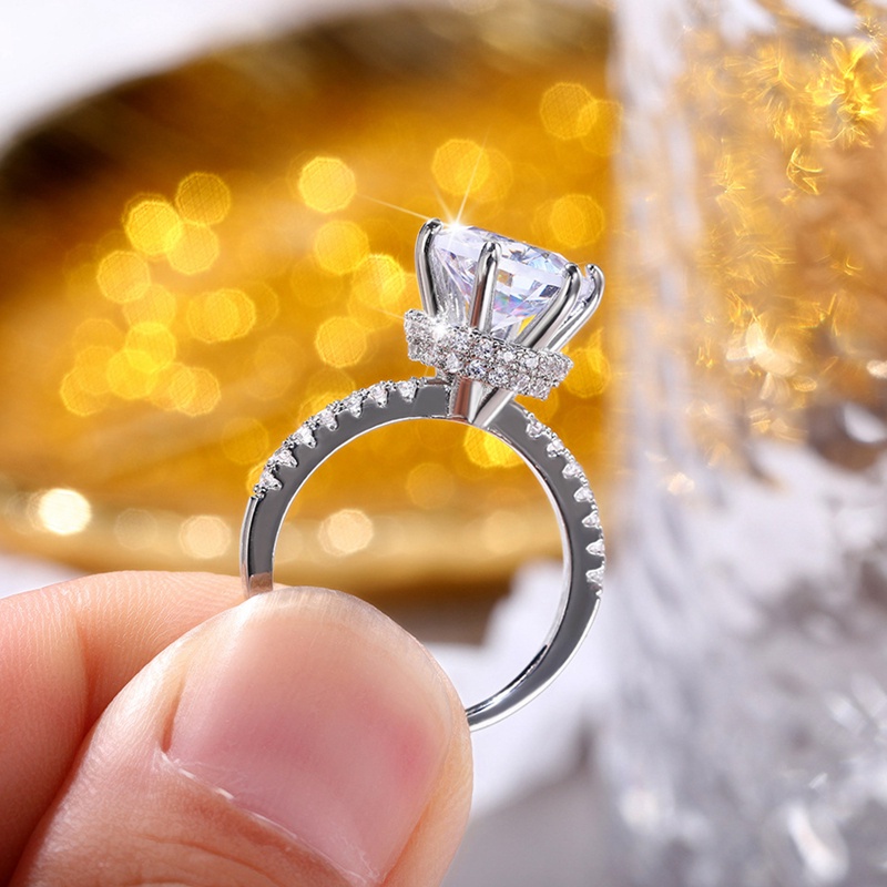 Fancyqube 2022 Cincin Tunangan / Pernikahan Klasik 6 Cabang Hias Cubic Zirconia Transparan Untuk Wanita