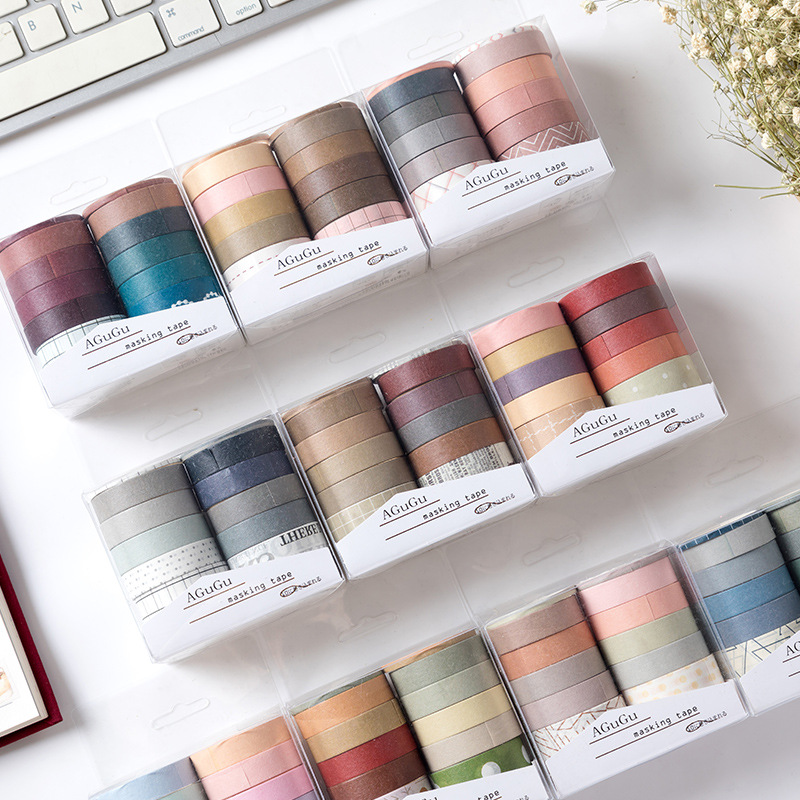 10 Pcs Retro Solid Color Washi Tape Set Girl Diary Handbook Material Border Decoration Macaron Sticker