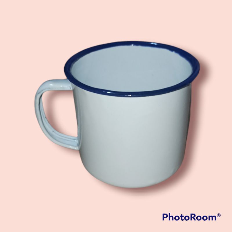 mug enamel jadul polos putih