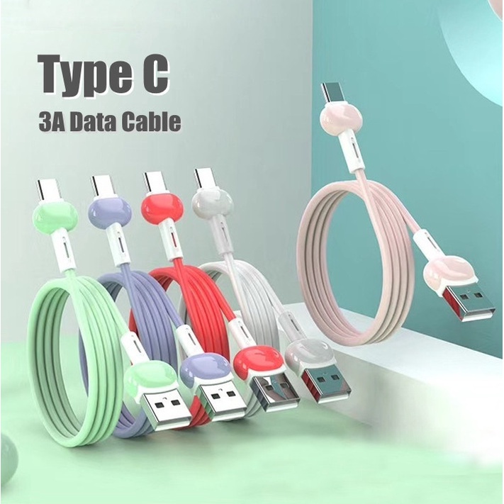 Kabel Data / Charger USB 3A QC3.0 Tipe C Panjang 1M Warna Macaron Untuk Huawei / Samsung / Xiaomi