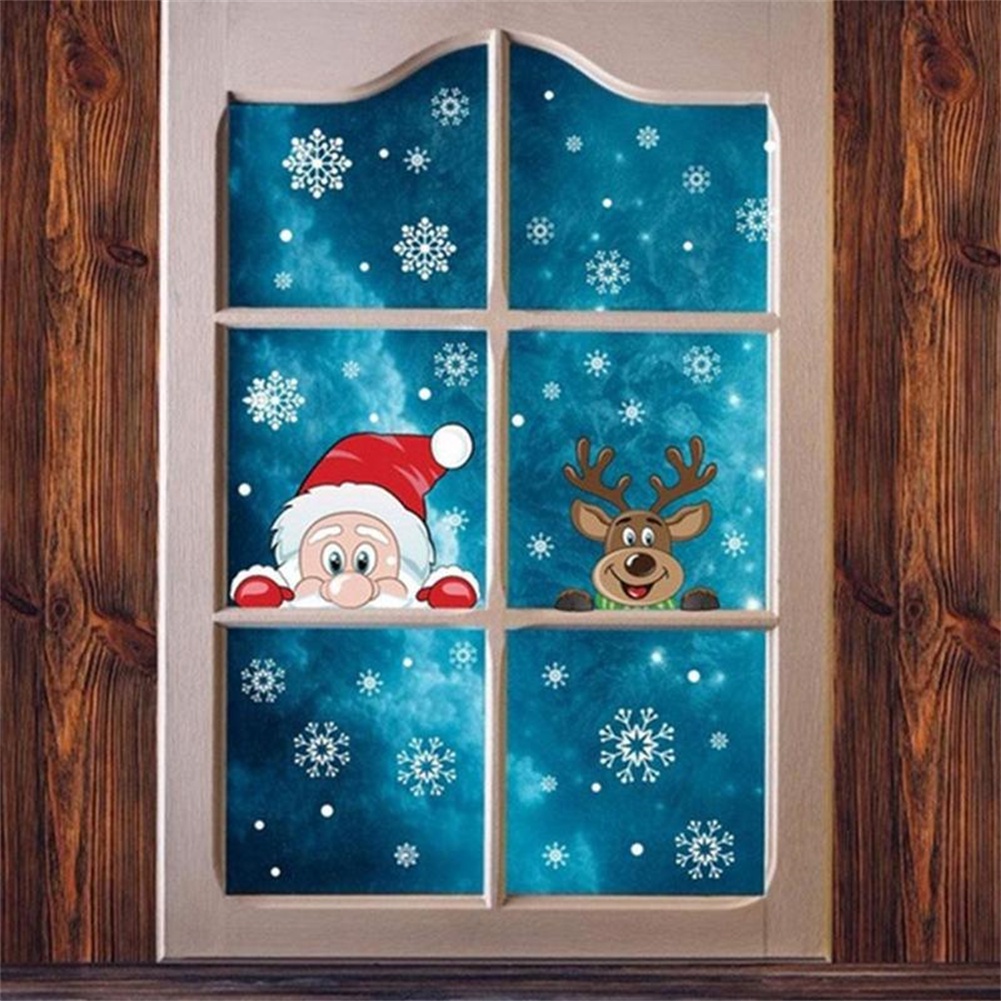 Christmas Sticker double-sided color suit white snowflake electrostatic Glass Sticker Christmas window decoration window flower wall sticker OW