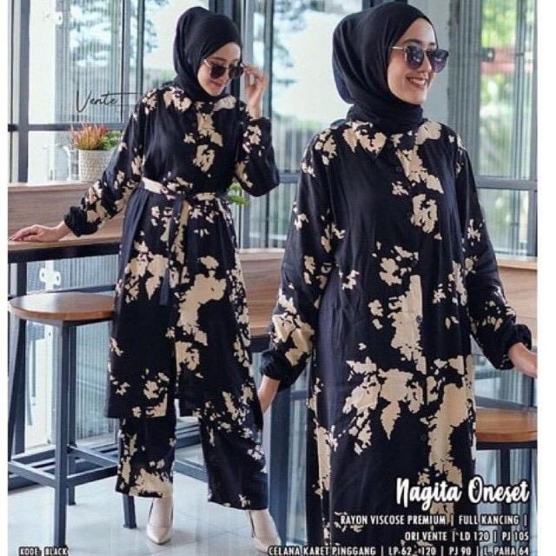 Nagita One Set / fashion muslim terpopuler/ pakaian wanita terbaru/ dress muslim murah, BAJU TIDUR