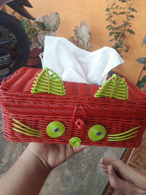 Tempat Tisu Rotan Sintetis Hello Kitty - Tempat Tisyu Karakter Kucing - Tempat Tissue Mobil Unik