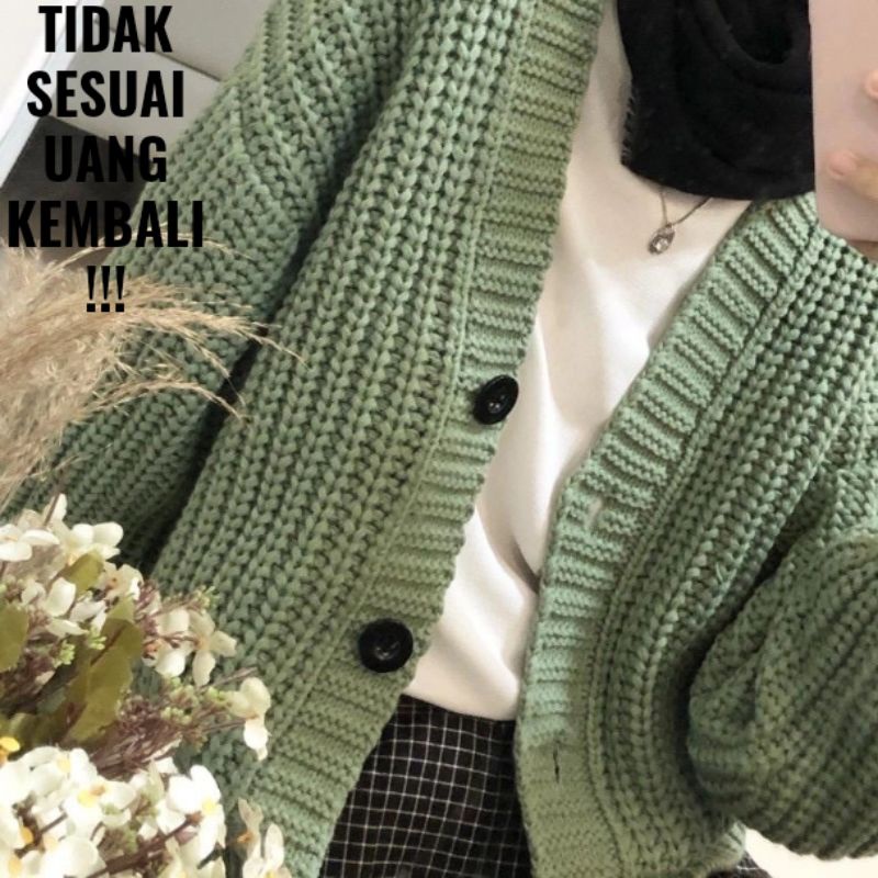 cardigan rajut crop (oversize) || cardigan rajut 7get tebal premium-Mint