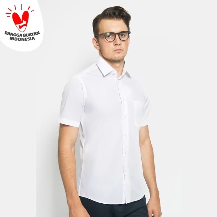 Kemeja pria Alisan Kemeja Lengan Pendek Polos Slimfit Putih PLSSFSSPutih - Putih, M lengan pendek ju