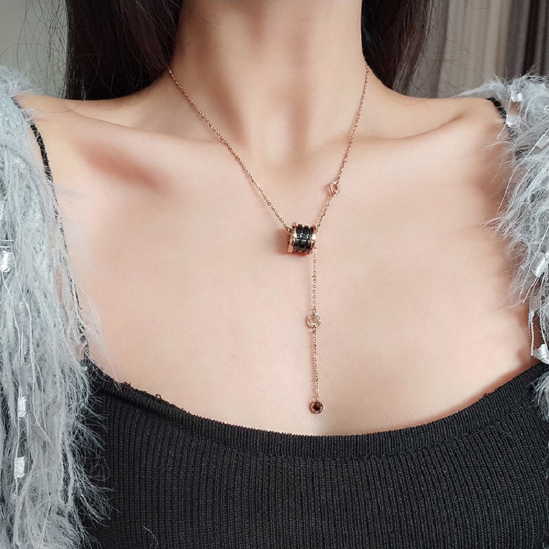 Angka Romawi Titanium Steel Kalung Pegas Keramik Choker Rantai Klavikula Untuk Wanita