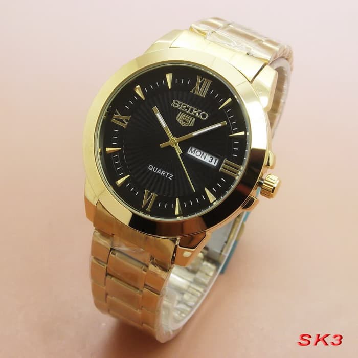 TERBARU Jam Tangan Pria Seiko 5 Rantai Gold Jam Cowok Stainless Warna Emas 322