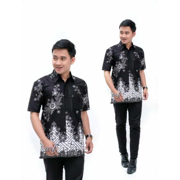 Kemeja batik pria lengan pendek motif pager bunga