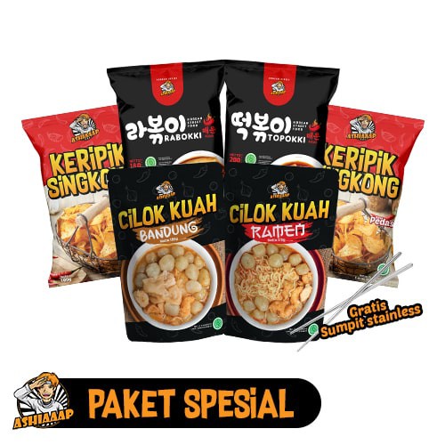 

[BUNDLE] Ashiaaap Paket Spesial Raboki Topoki Cilok Kuah Bandung Cilok Ramen Keripik Singkong