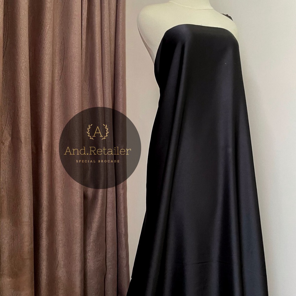 Kain satin Maxmara Pure Silk Original warna Hitam Black