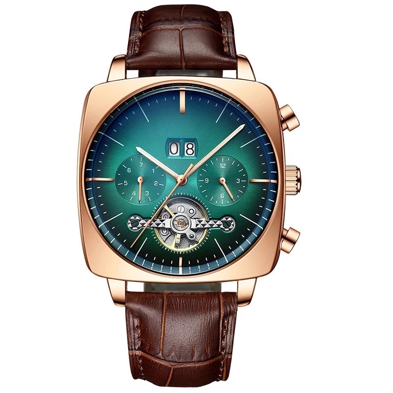 Jam Tangan Automatic Mechanical Casual Luxury Bisnis Ailang All Active RoseGold Green Sunburst