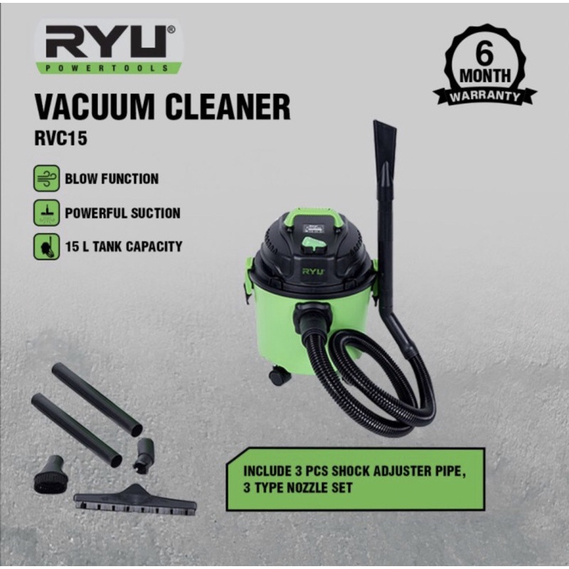 RYU VACUUM CLEANER 15 L / PENYEDOT DEBU DRY AND WET