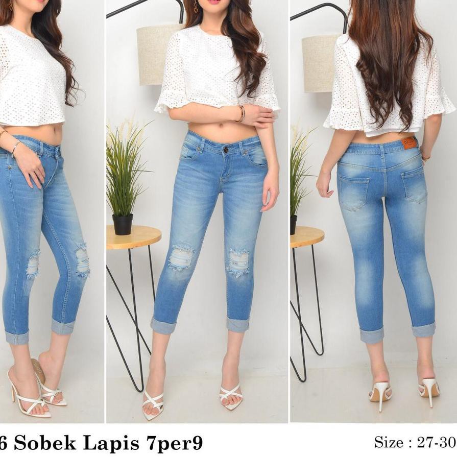  Celana  Jeans  Wanita  7 9 Celana  Cewek Ripped Jeans  Size 