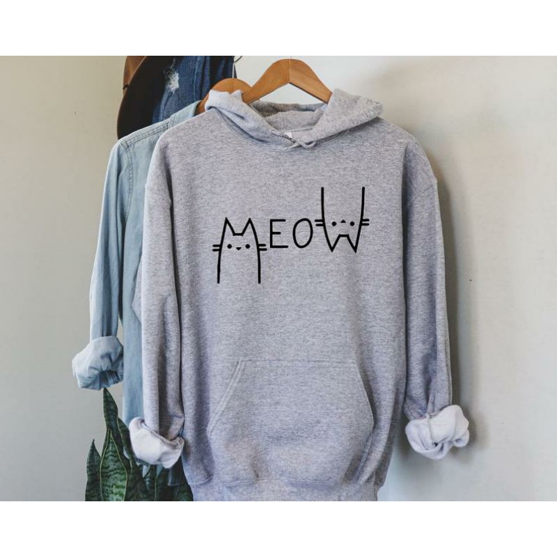 S - XXXXXL(6XL) Sweater Cat Crewneck MEOW Meaw Cute Cat Sweatshirt BIGSIZE OVERSIZE Funny Cat Lover