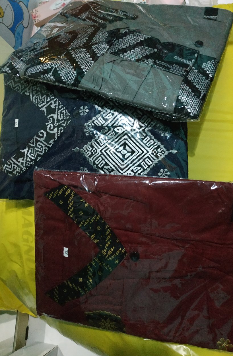 Kemeja Batik Kombinasi Pria Lengan Panjang Simple Modern Zigzag